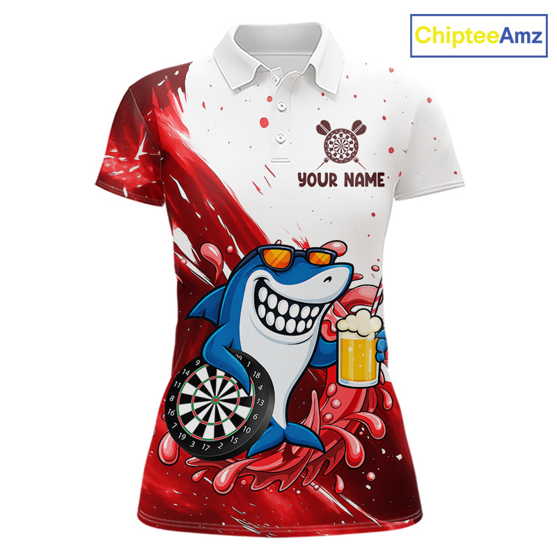 Red And White Funny Shark Darts Shirts For Women Custom Darts Team Jersey Polo, Quarter Zip TDM7433