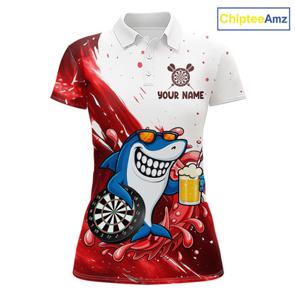 Red And White Funny Shark Darts Shirts For Women Custom Darts Team Jersey Polo, Quarter Zip TDM7433
