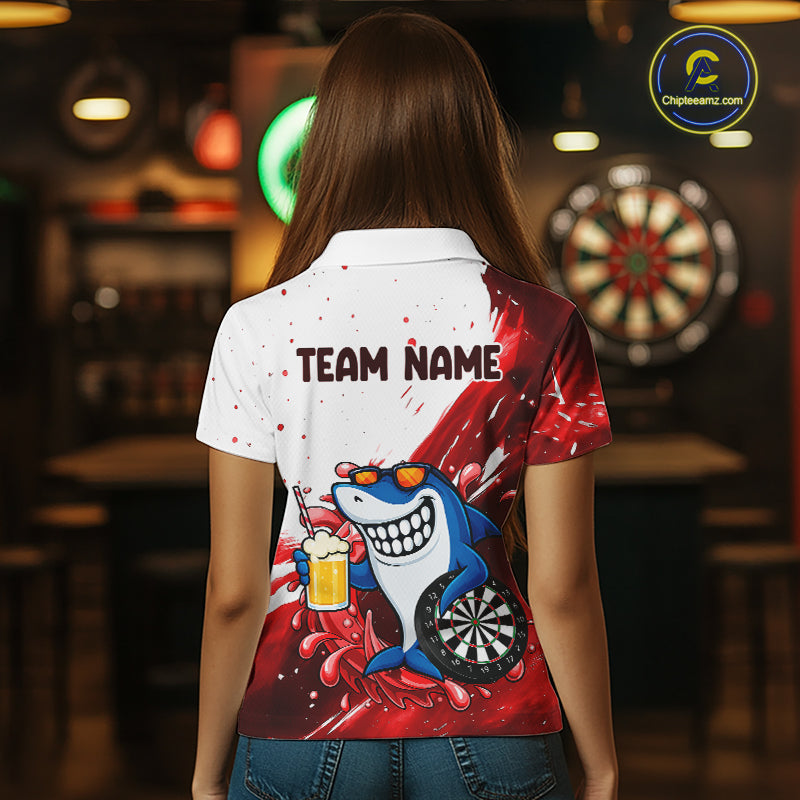 Red And White Funny Shark Darts Shirts For Women Custom Darts Team Jersey Polo, Quarter Zip TDM7433