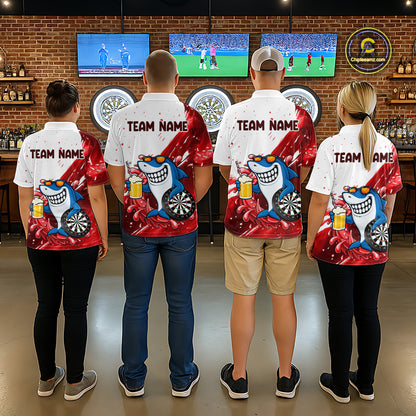 Red And White Funny Shark Darts Shirts For Men Custom Darts Team Jersey Polo, Quarter Zip TDM7433