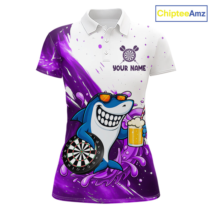 Purple And White Funny Shark Darts Shirts For Women Custom Darts Team Jersey Polo, Quarter Zip TDM7434