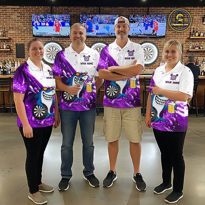 Purple And White Funny Shark Darts Shirts For Men Custom Darts Team Jersey Polo, Quarter Zip TDM7434