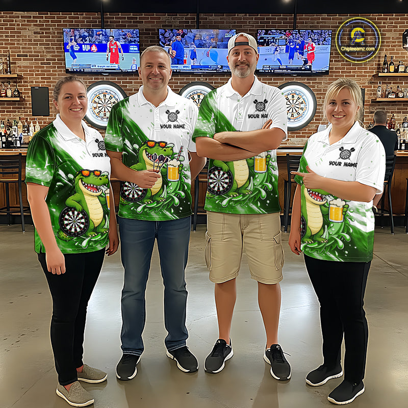 Green And White Funny Alligator Darts Shirts For Women Custom Darts Team Jersey Polo, Quarter Zip TDM7435