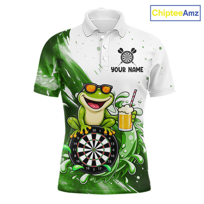 Green And White Funny Frog Darts Shirts For Men Custom Darts Team Jersey Polo, Quarter Zip TDM7436