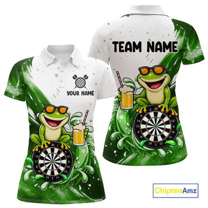 Green And White Funny Frog Darts Shirts For Women Custom Darts Team Jersey Polo, Quarter Zip TDM7436