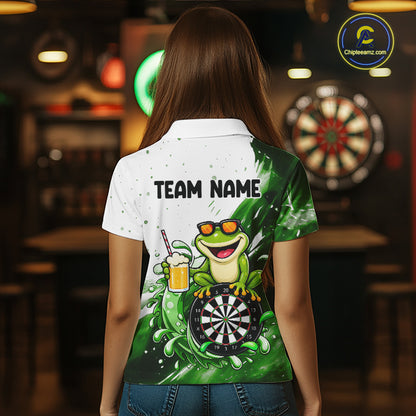 Green And White Funny Frog Darts Shirts For Women Custom Darts Team Jersey Polo, Quarter Zip TDM7436