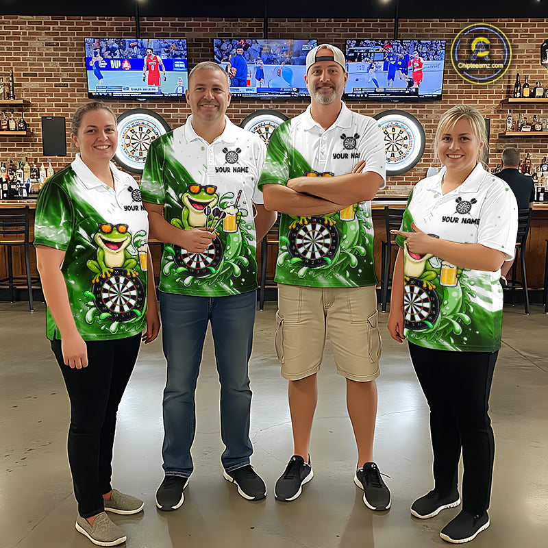 Green And White Funny Frog Darts Shirts For Women Custom Darts Team Jersey Polo, Quarter Zip TDM7436