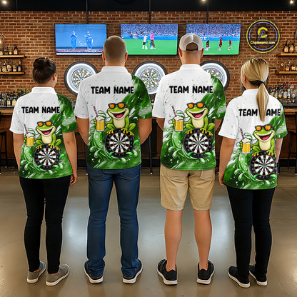 Green And White Funny Frog Darts Shirts For Women Custom Darts Team Jersey Polo, Quarter Zip TDM7436