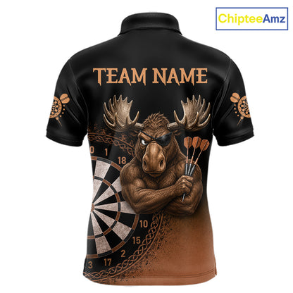 Black And Brown Funny Moose Darts Shirts For Men Custom Darts Team Jersey Polo & Quarter Zip TDM7440