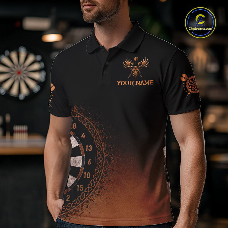 Black And Brown Funny Moose Darts Shirts For Men Custom Darts Team Jersey Polo & Quarter Zip TDM7440