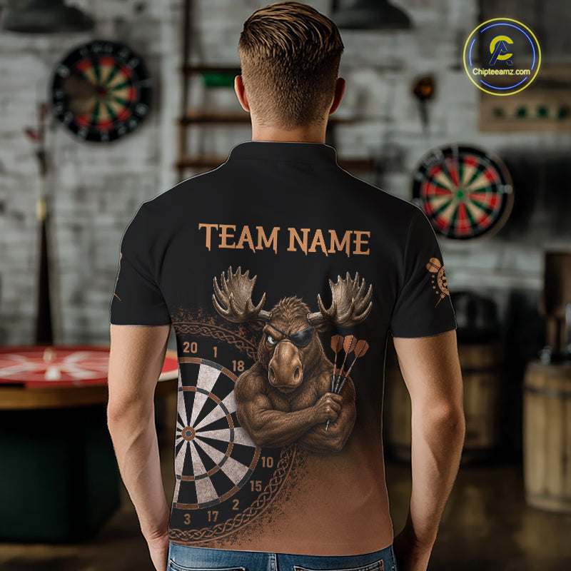 Black And Brown Funny Moose Darts Shirts For Men Custom Darts Team Jersey Polo & Quarter Zip TDM7440