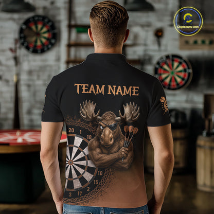 Black And Brown Funny Moose Darts Shirts For Men Custom Darts Team Jersey Polo & Quarter Zip TDM7440