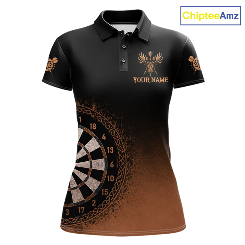 Black And Brown Funny Moose Darts Shirts For Women Custom Darts Team Jersey Polo & Quarter Zip TDM7440