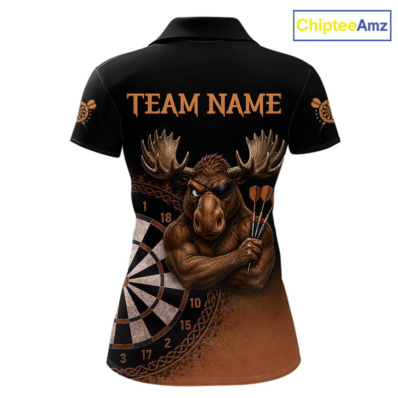 Black And Brown Funny Moose Darts Shirts For Women Custom Darts Team Jersey Polo & Quarter Zip TDM7440