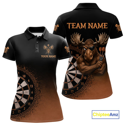 Black And Brown Funny Moose Darts Shirts For Women Custom Darts Team Jersey Polo & Quarter Zip TDM7440