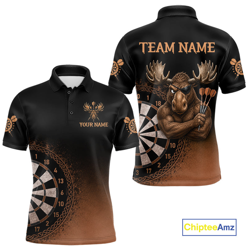 Black And Brown Funny Moose Darts Shirts For Men Custom Darts Team Jersey Polo & Quarter Zip TDM7440