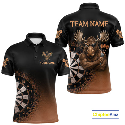 Black And Brown Funny Moose Darts Shirts For Men Custom Darts Team Jersey Polo & Quarter Zip TDM7440