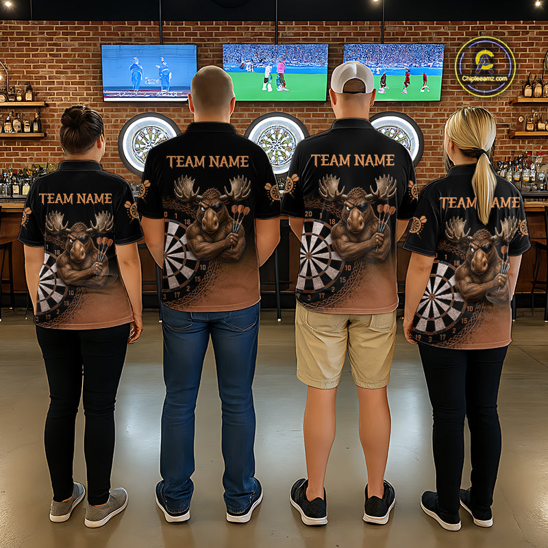 Black And Brown Funny Moose Darts Shirts For Men Custom Darts Team Jersey Polo & Quarter Zip TDM7440