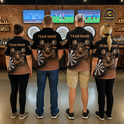 Black And Brown Funny Moose Darts Shirts For Men Custom Darts Team Jersey Polo & Quarter Zip TDM7440