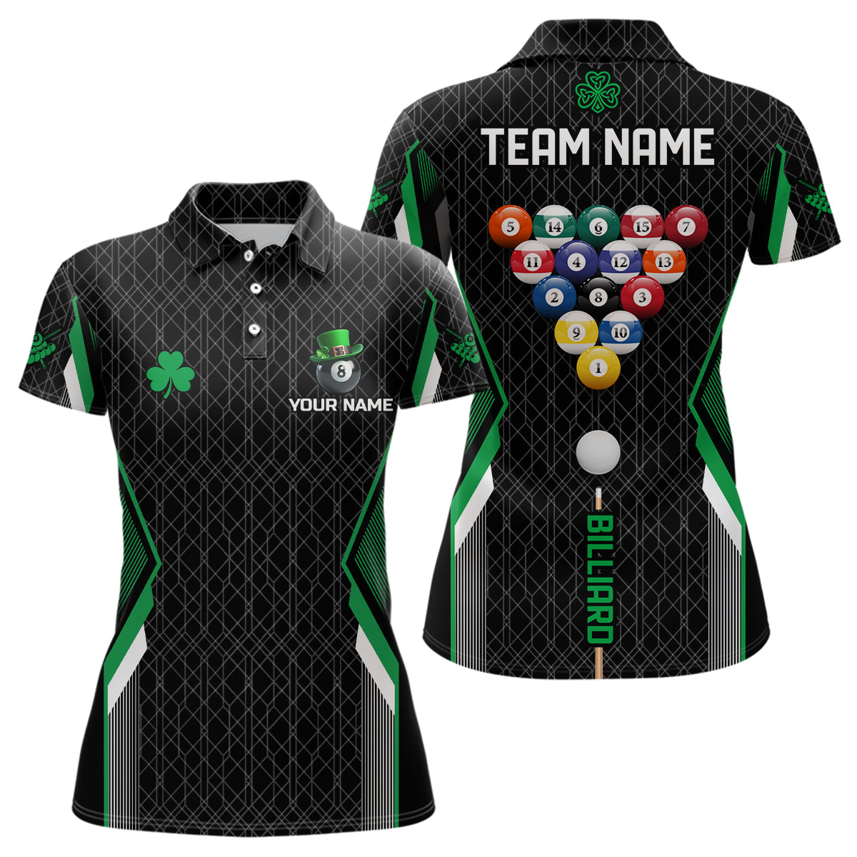 St Patrick Day Lucky Billiard Balls Personalized Women Polo Shirts, Green Patrick Billiard Jerseys TDM1047
