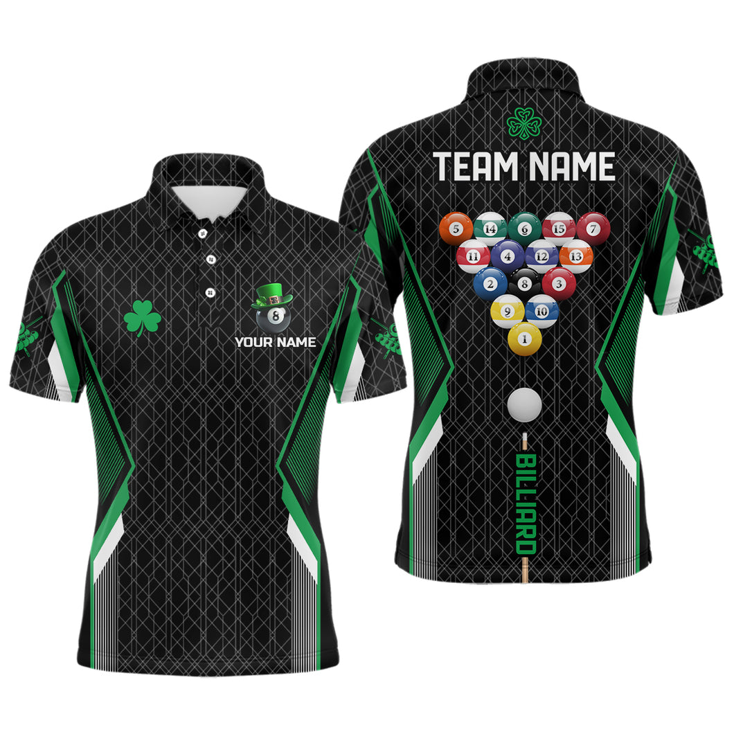 St Patrick Day Lucky Billiard Balls Personalized Men Polo Shirts, Green Patrick Billiard Jerseys TDM1047