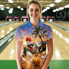 Load image into Gallery viewer, Funny Tropical Rooster Chicken Bowling Shirt For Women Custom Vintage Bowling Jersey Polo &amp; 1/4 Zip TDM6475