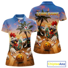 Load image into Gallery viewer, Funny Tropical Rooster Chicken Bowling Shirt For Women Custom Vintage Bowling Jersey Polo &amp; 1/4 Zip TDM6475