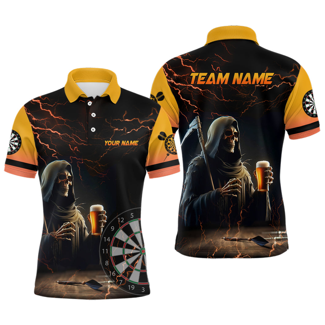 Funny Death Skull Beer Darts Polo & Quarter-Zip Shirts For Men Custom Beer And Player Darts Jerseys TDM1737