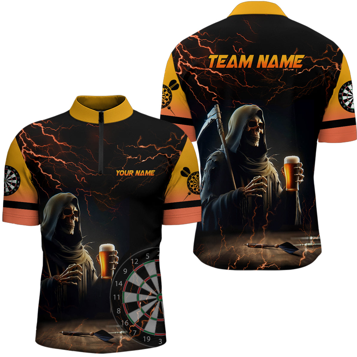 Funny Skull Beer Darts Polo & Quarter-Zip Shirts For Men Custom Beer And Player Darts Jerseys TDM1737