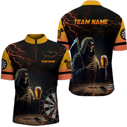 Funny Skull Beer Darts Polo & Quarter-Zip Shirts For Men Custom Beer And Player Darts Jerseys TDM1737