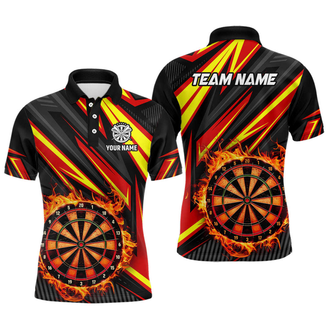 Darts Board Fire Flame Custom Polo & Quarter-Zip Shirts For Men, Best Darts Team Jerseys |Red TDM1742