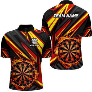 Darts Board Fire Flame Custom Polo & Quarter-Zip Shirts For Men, Best Darts Team Jerseys |Red TDM1742