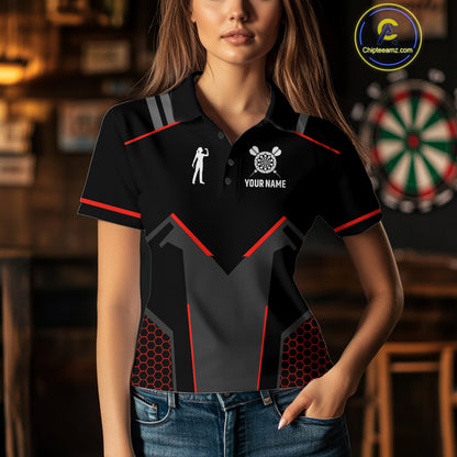 Darts Jersey For Women Custom Polo & Quarter Zip Darts Tournament Team Shirt  |Red TDM4746