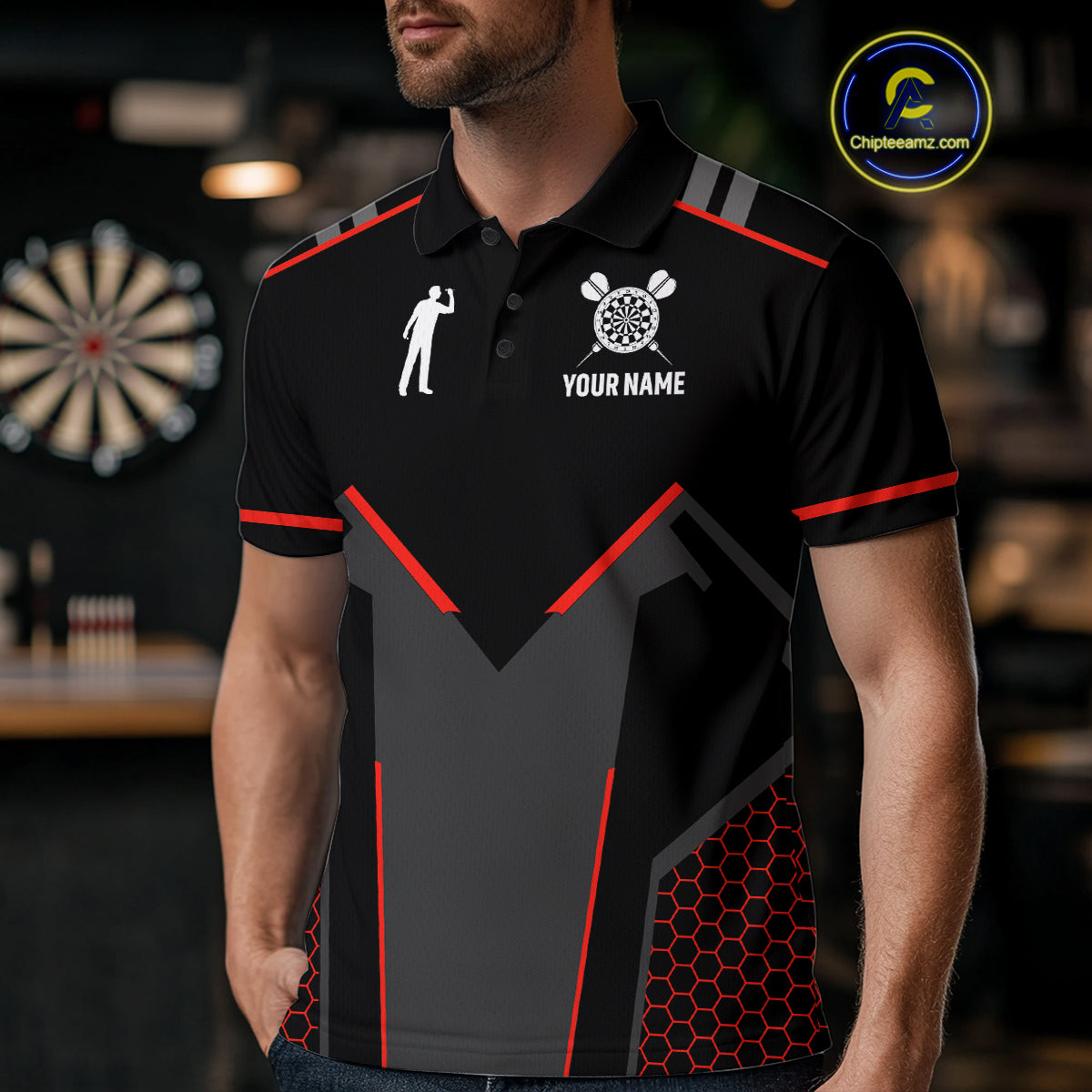 Darts Jersey For Men Custom Polo & Quarter Zip Darts Tournament Team Shirt  |Red TDM4746