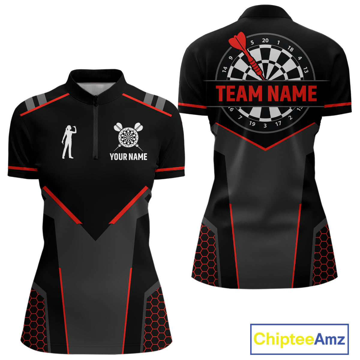 Darts Jersey For Women Custom Polo & Quarter Zip Darts Tournament Team Shirt  |Red TDM4746