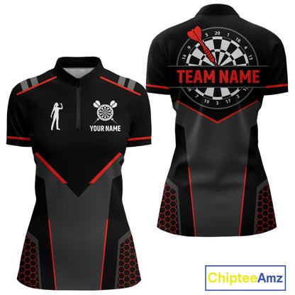 Darts Jersey For Women Custom Polo & Quarter Zip Darts Tournament Team Shirt  |Red TDM4746