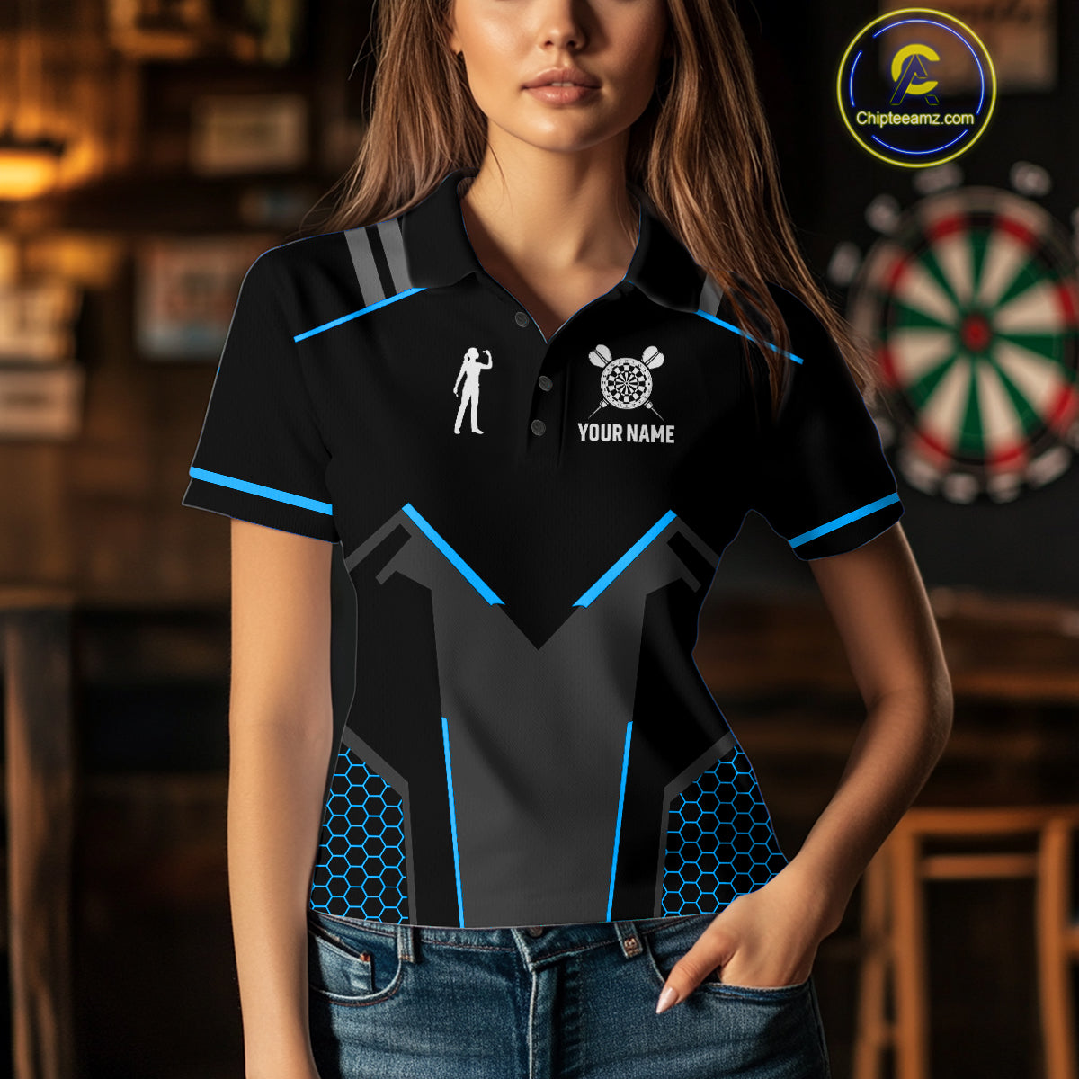 Darts Jersey For Women Custom Polo & Quarter Zip Darts Tournament Team Shirt  |Blue TDM4747