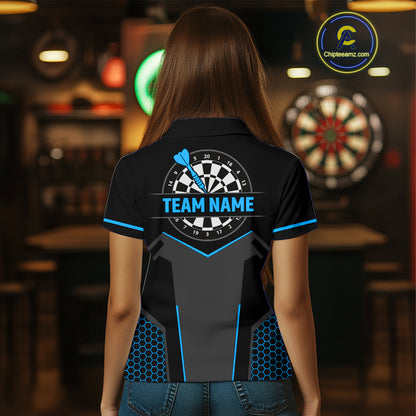 Darts Jersey For Women Custom Polo & Quarter Zip Darts Tournament Team Shirt  |Blue TDM4747