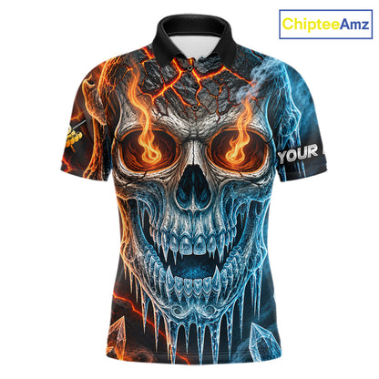 Blue And Orange Custom Skull 8 Ball Pool Icy Billiard Shirts For Men, Billiard Team Jersey TDM7769
