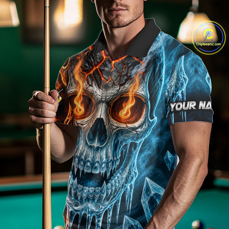 Blue And Orange Custom Skull 8 Ball Pool Icy Billiard Shirts For Men, Billiard Team Jersey TDM7769