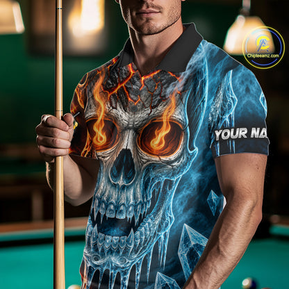 Blue And Orange Custom Skull 8 Ball Pool Icy Billiard Shirts For Men, Billiard Team Jersey TDM7769