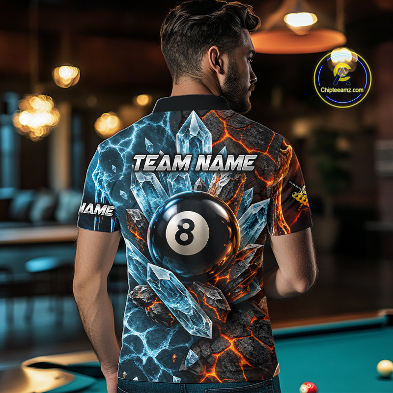 Blue And Orange Custom Skull 8 Ball Pool Icy Billiard Shirts For Men, Billiard Team Jersey TDM7769