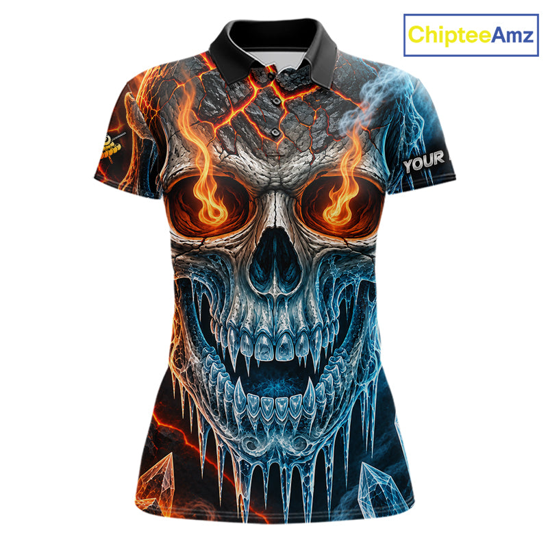 Blue And Orange Custom Skull 8 Ball Pool Icy Billiard Shirts For Women, Billiard Team Jersey TDM7769