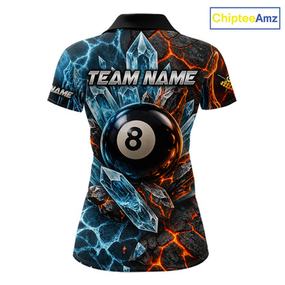 Blue And Orange Custom Skull 8 Ball Pool Icy Billiard Shirts For Women, Billiard Team Jersey TDM7769