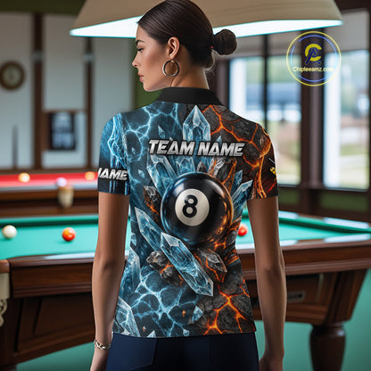 Blue And Orange Custom Skull 8 Ball Pool Icy Billiard Shirts For Women, Billiard Team Jersey TDM7769