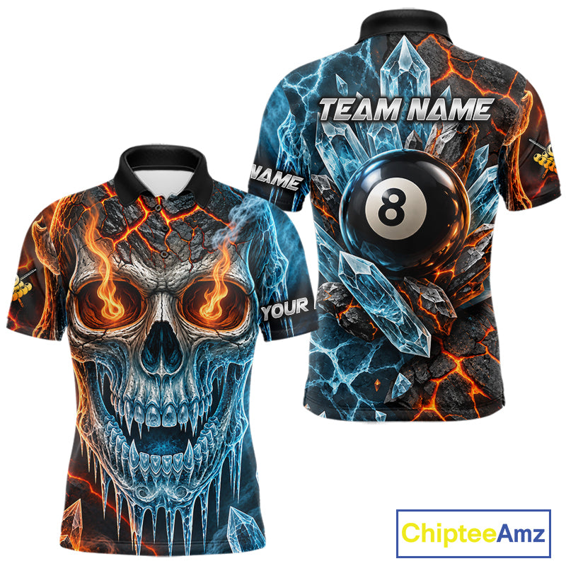 Blue And Orange Custom Skull 8 Ball Pool Icy Billiard Shirts For Men, Billiard Team Jersey TDM7769