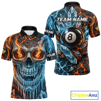 Blue And Orange Custom Skull 8 Ball Pool Icy Billiard Shirts For Men, Billiard Team Jersey TDM7769