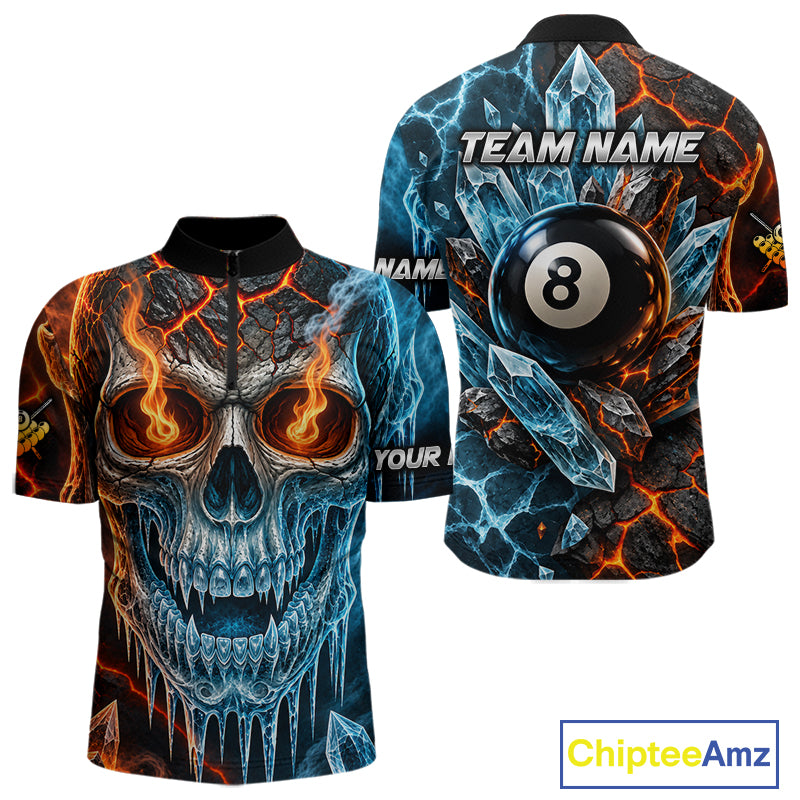 Blue And Orange Custom Skull 8 Ball Pool Icy Billiard Shirts For Men, Billiard Team Jersey TDM7769