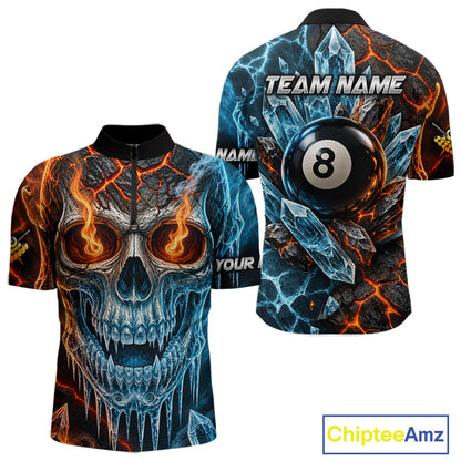 Blue And Orange Custom Skull 8 Ball Pool Icy Billiard Shirts For Men, Billiard Team Jersey TDM7769