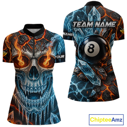Blue And Orange Custom Skull 8 Ball Pool Icy Billiard Shirts For Women, Billiard Team Jersey TDM7769